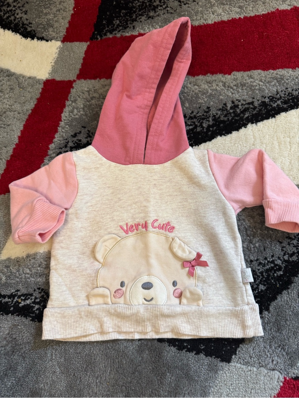 Girls Pink & Cream 'Very Cute' Bear Hooded Top